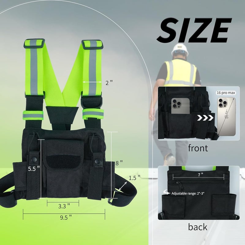 KUNN Radio Harness with Reflective Straps, Micro Rig Harness Chest Pack Tactical Vest Radio Holster Bag - Image 2
